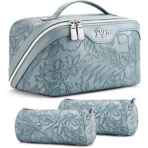 Travel Makeup Bags Cosmetic Organizer Bag: 3 Pcs Set Large Capacity Floral Make